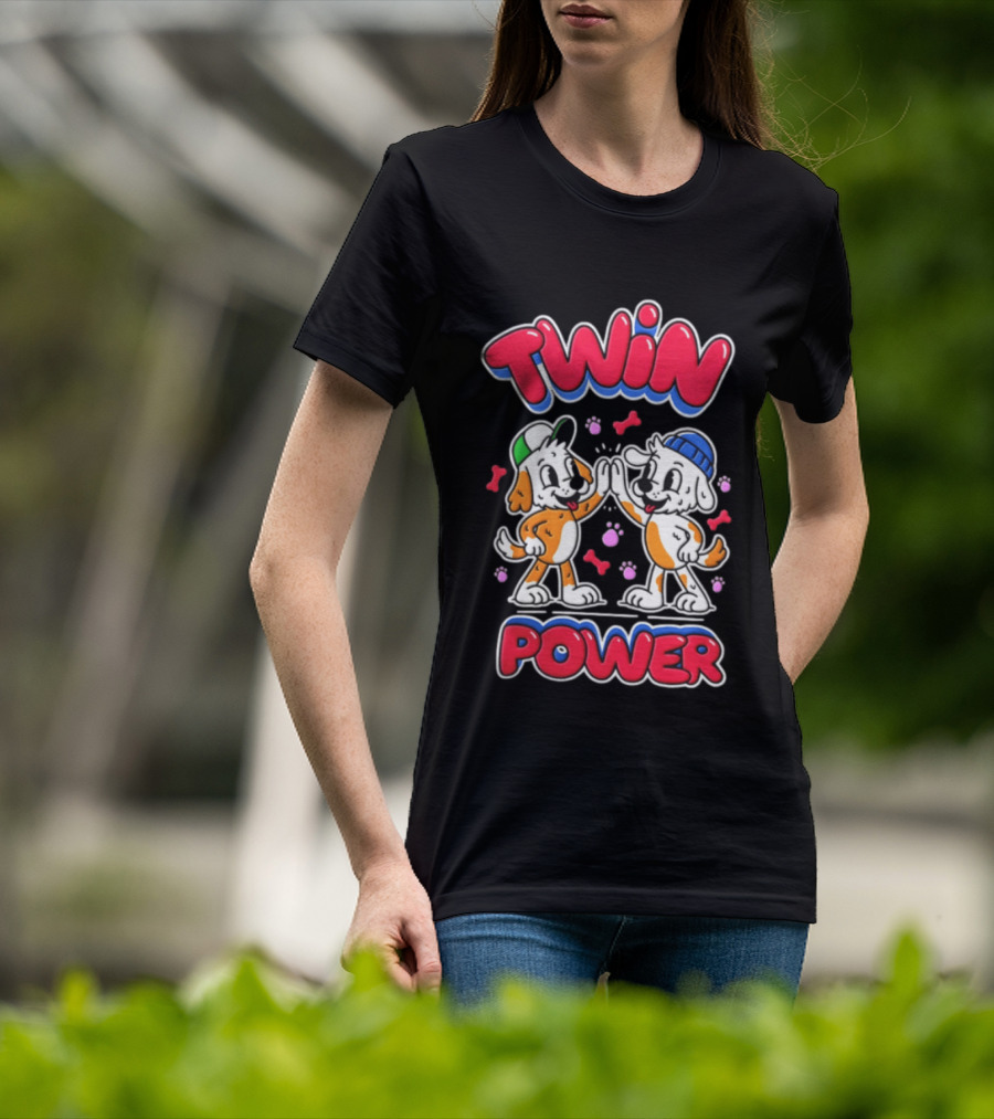 Twin Power Puppy High Five Playful Dogs T-Shirt