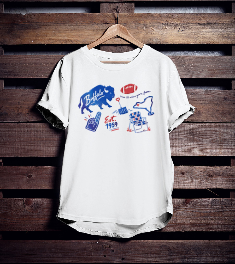 Buffalo Bills Established 1959 Football Shovel Map Chair Icons Where You Are From T-Shirt