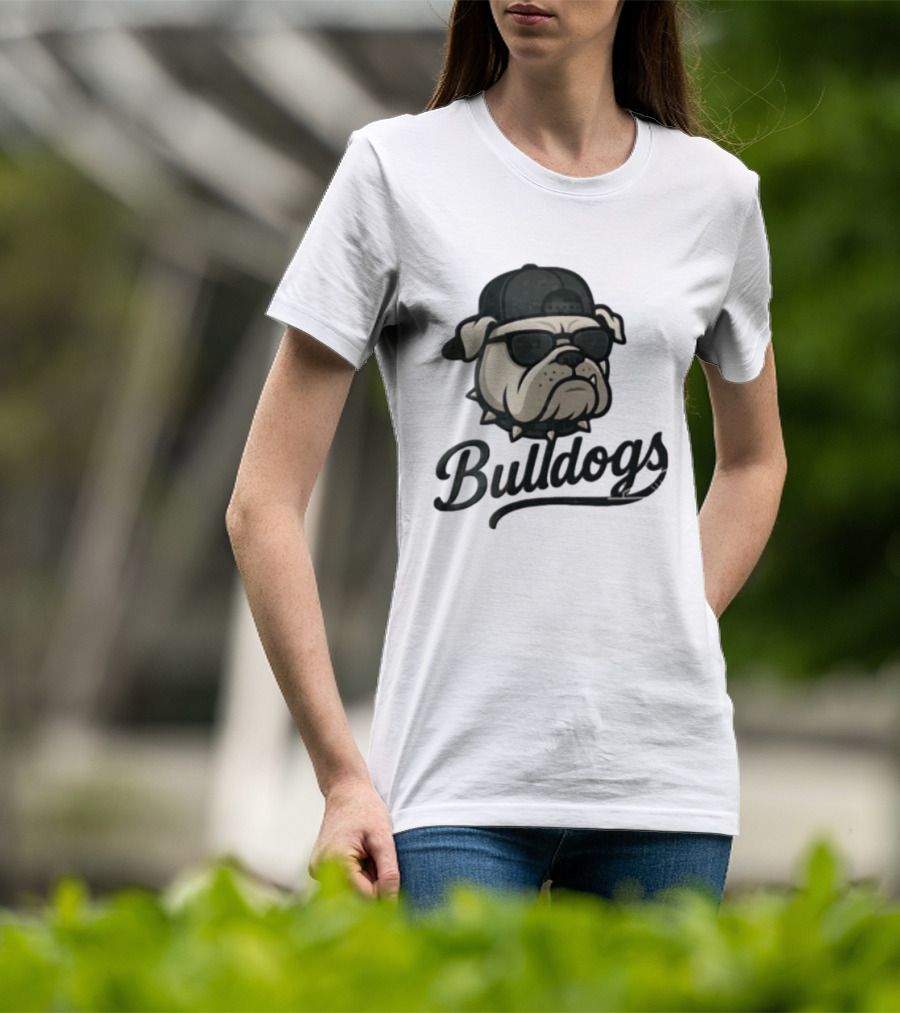 Bulldogs Mascot With Sunglasses Cap And Spiked Collar T-Shirt
