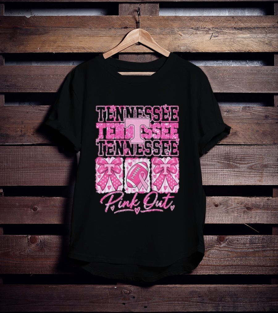 Tennessee Volunteers Pink Out Breast Cancer Awareness Game Day Football Bow Ribbons T-Shirt