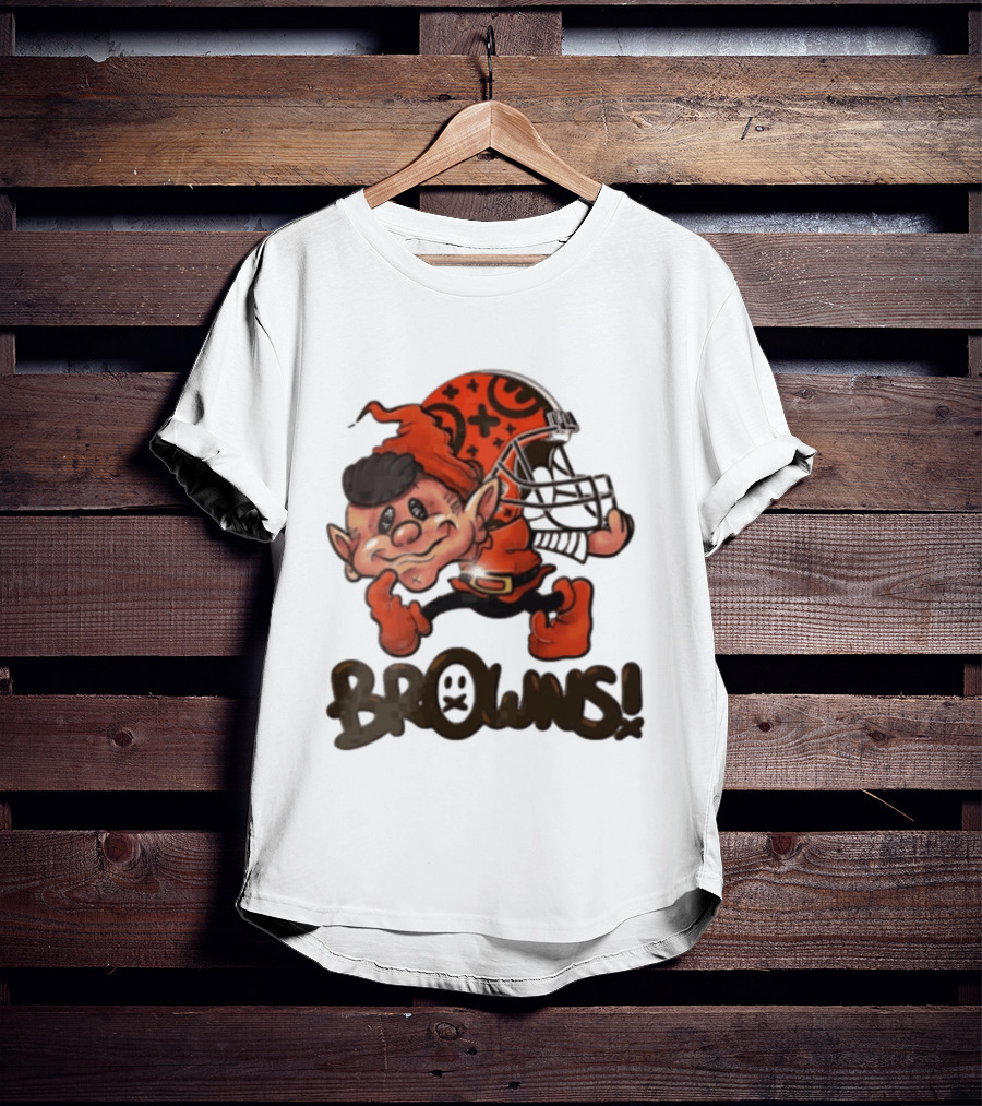 Cleveland Browns Elf Holding Football Helmet Browns T-Shirt