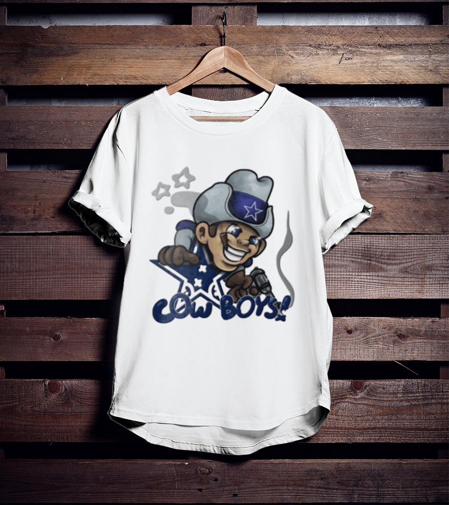 Dallas Cowboys Cartoon Cowboy Holding Revolver Cigar With Stars And Star Hat T-Shirt