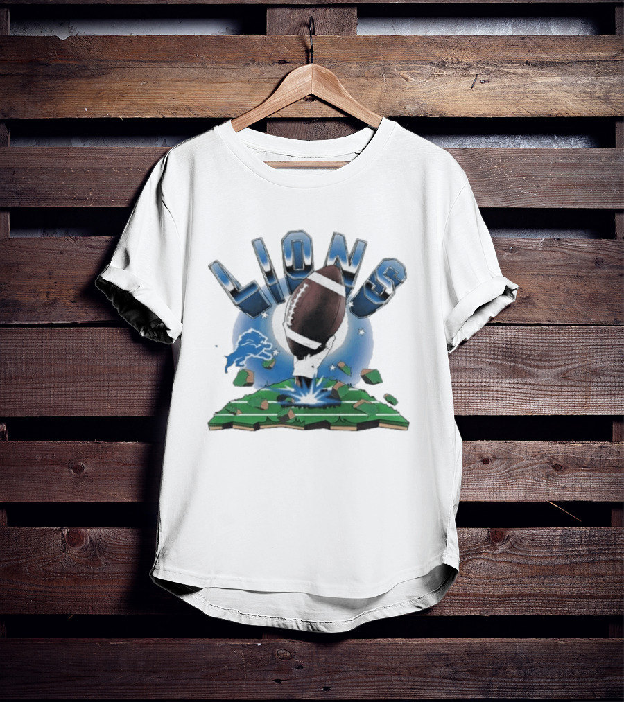 Lions Football Emblem With Exploding Earth T-Shirt