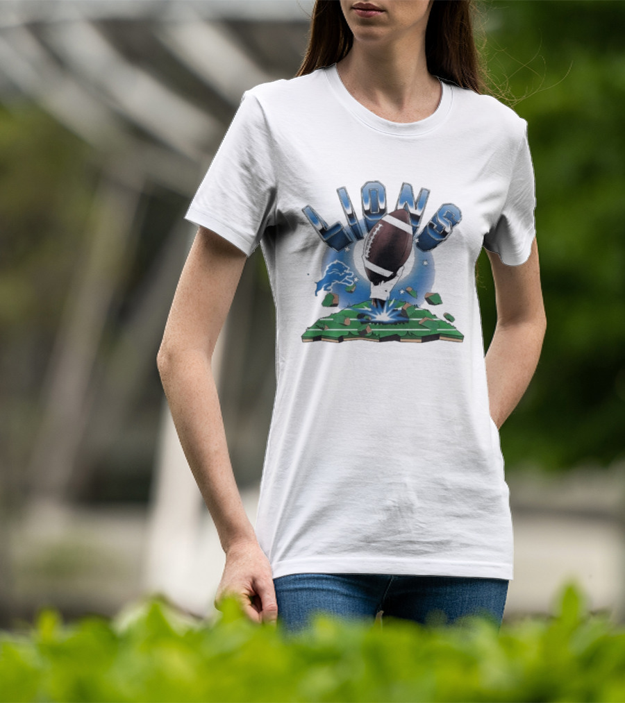 Lions Football Emblem With Exploding Earth T-Shirt
