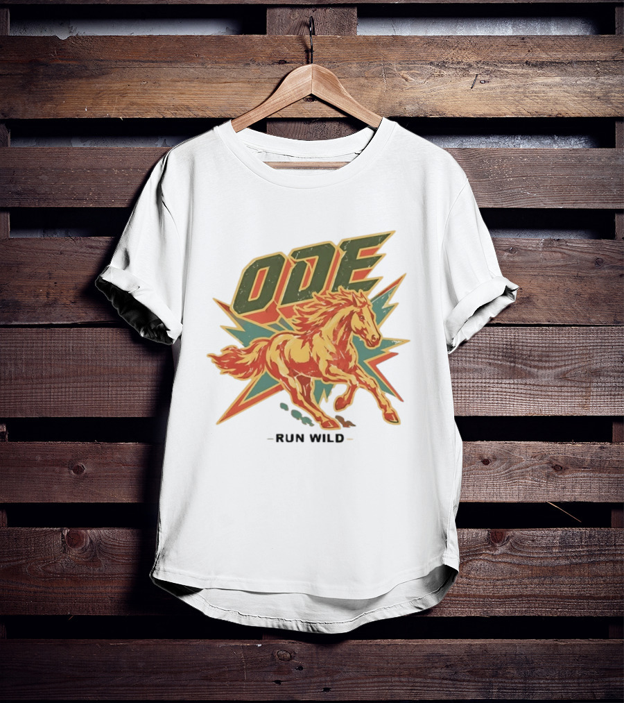 Ode Run Wild Distressed Horse Lightning Bolt Vintage Equine T-Shirt