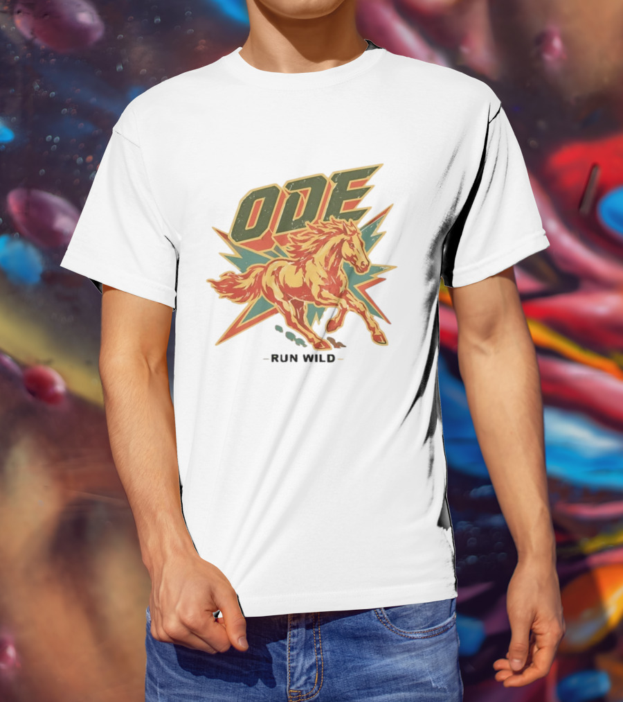 Ode Run Wild Distressed Horse Lightning Bolt Vintage Equine T-Shirt