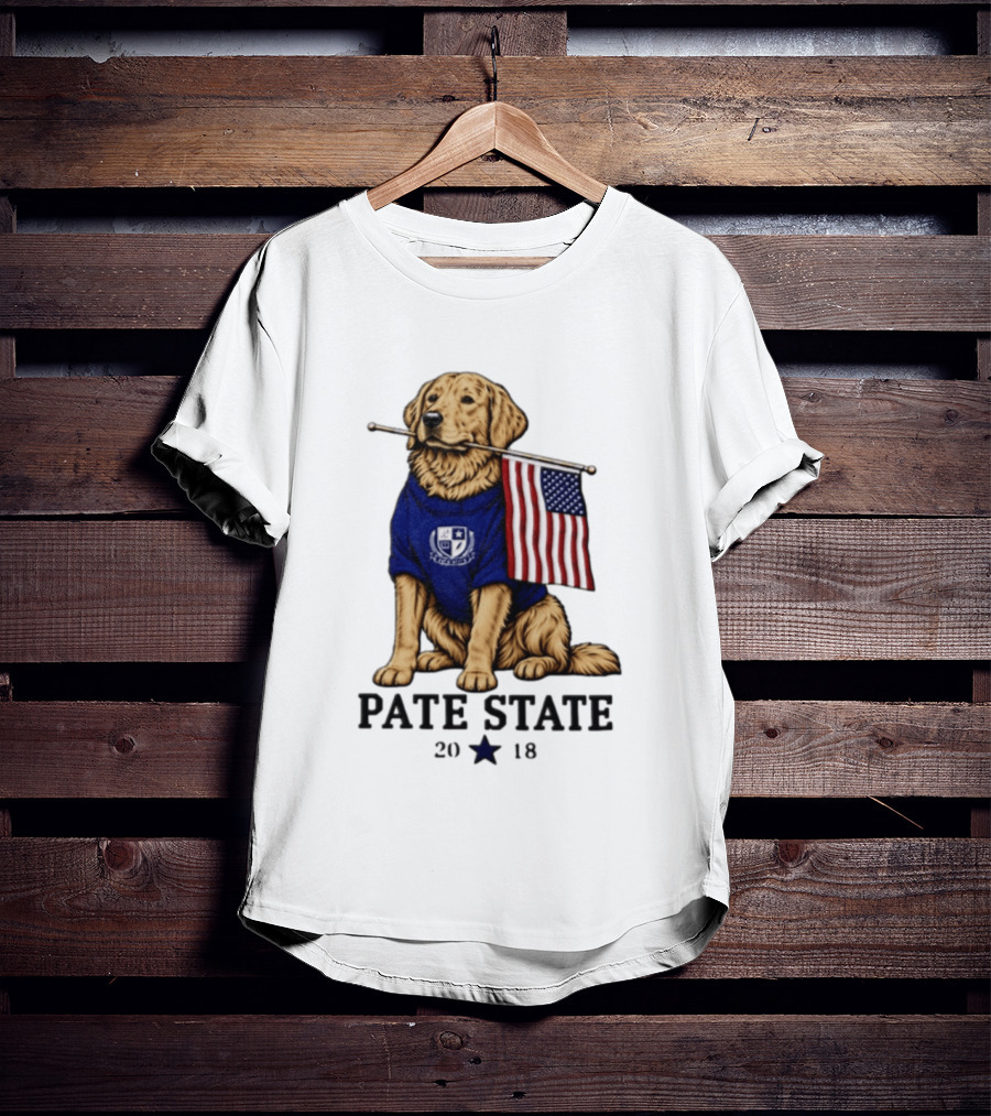Pate State 2018 Golden Retriever American Flag T-Shirt