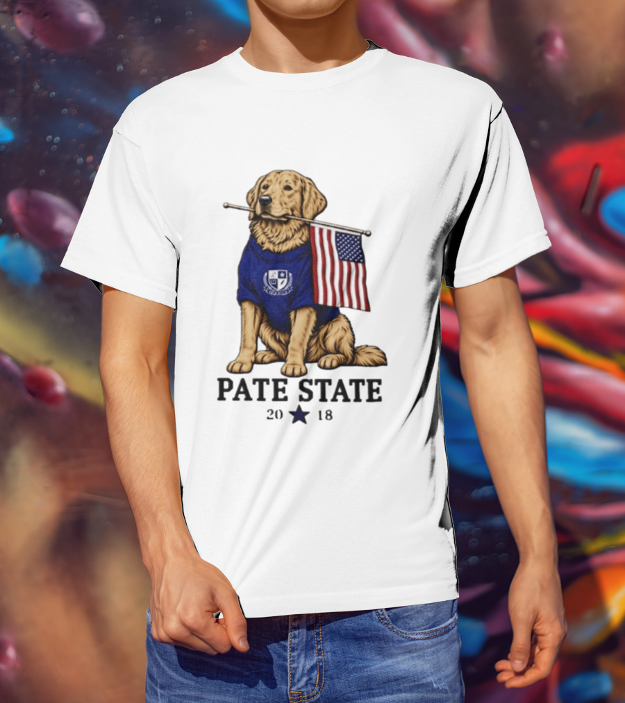 Pate State 2018 Golden Retriever American Flag T-Shirt