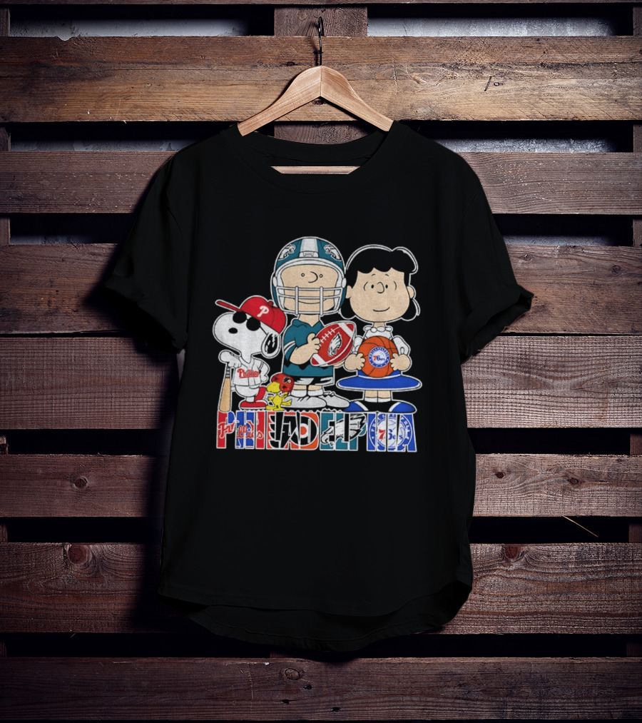 Peanuts Philadelphia Phillies Eagles 76ers Sports Characters T-Shirt