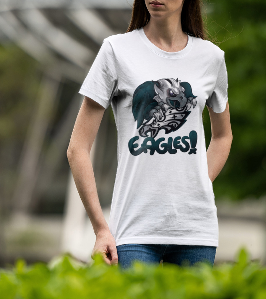 Philadelphia Eagles Aggressive Cartoon Eagle With Shield T-Shirt