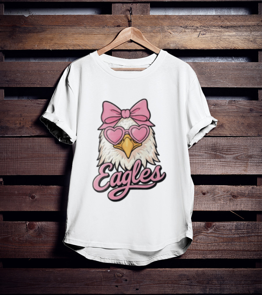 Philadelphia Eagles Cute Eagle Pink Bow Heart Sunglasses T-Shirt