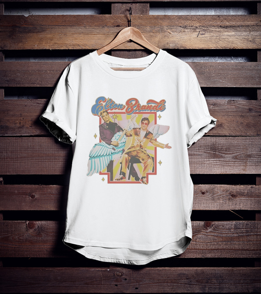 Elton John Brandi Carlile Winged Duo With Golden Outfit And Guitar T-Shirt