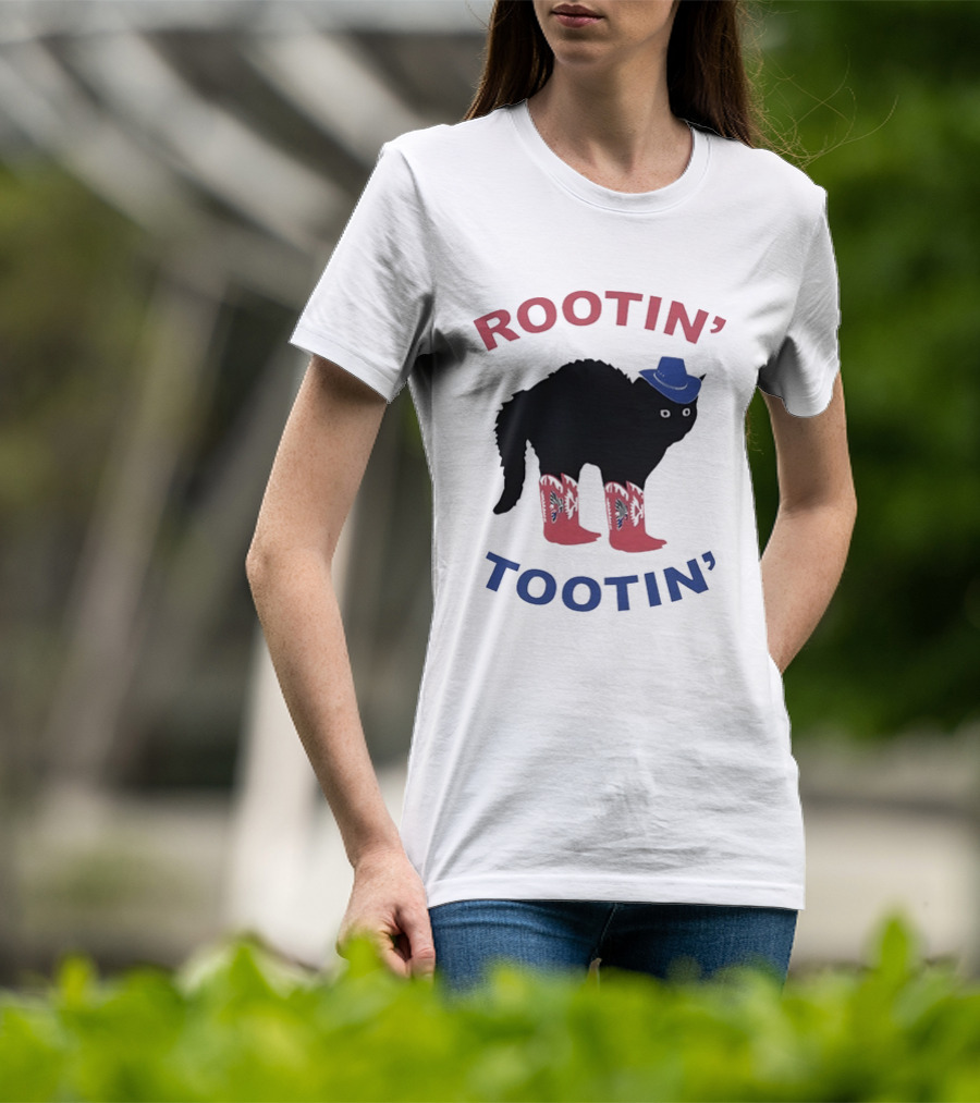 Rootin' Tootin' Cowboy Cat With Blue Hat And Red Boots T-Shirt