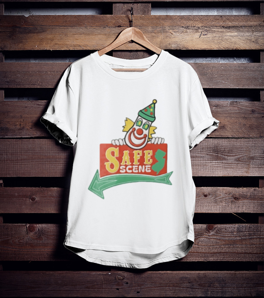 Safe Scene Clown Holding New Jersey Map Sign T-Shirt