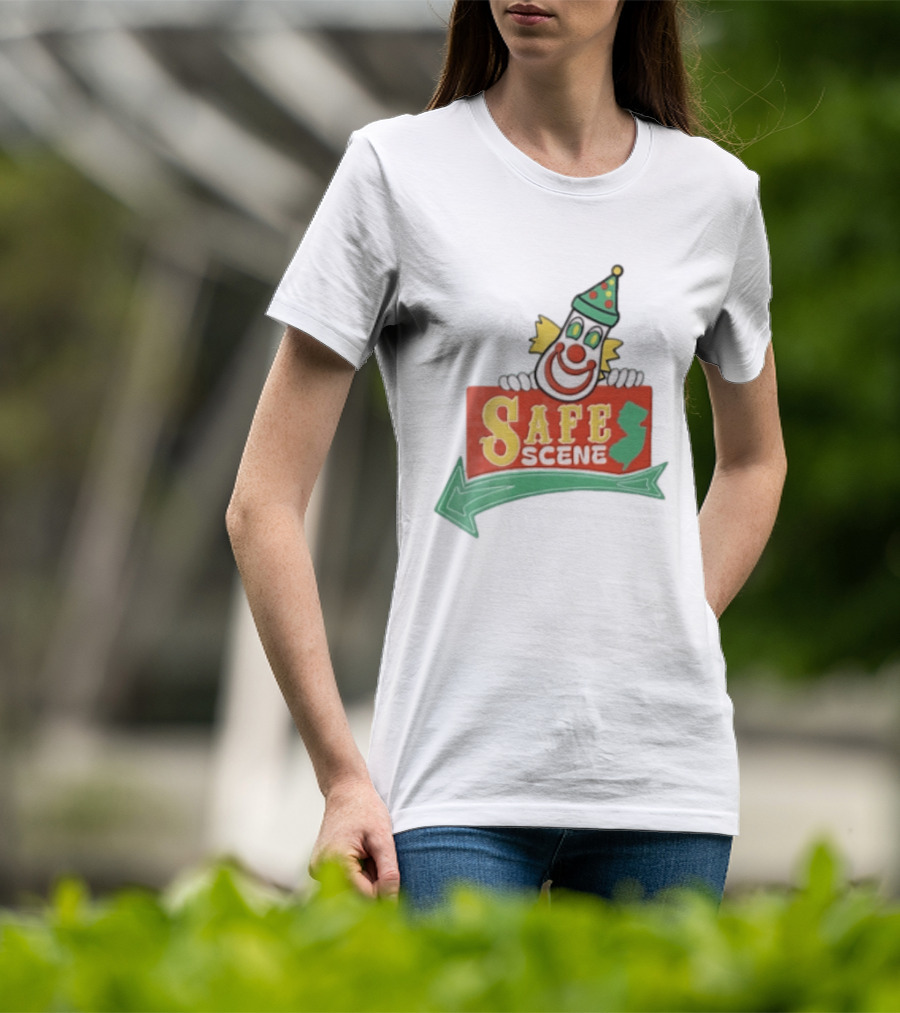 Safe Scene Clown Holding New Jersey Map Sign T-Shirt