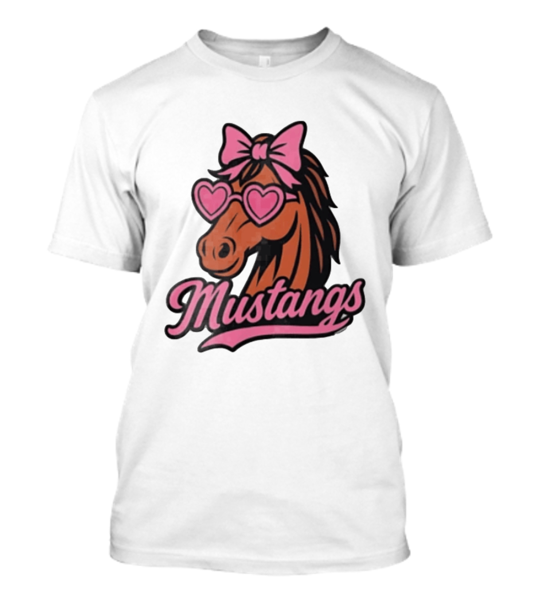 Mustangs Horse Pink Bow Heart Sunglasses T-Shirt