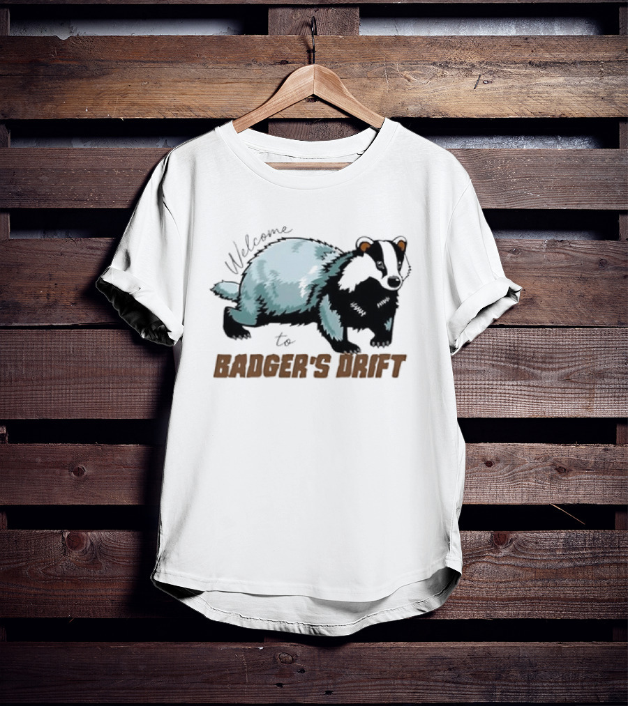 Welcome To Badger's Drift Cartoon Badger Walking Black And White Fur T-Shirt