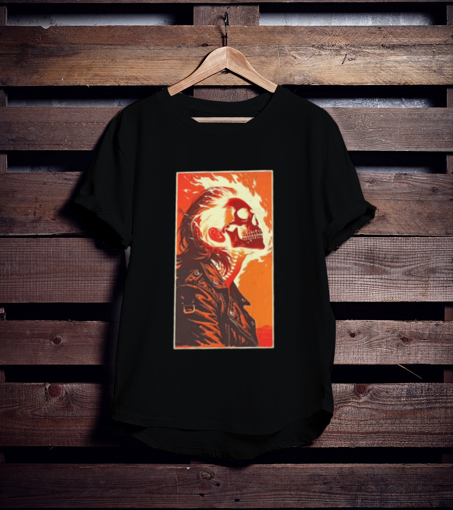 Burnout Flaming Skull Leather Jacket Man Fiery T-Shirt