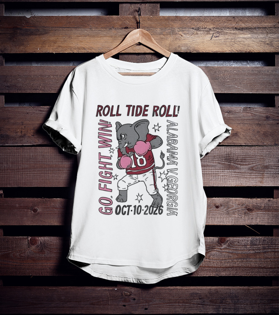 Alabama Crimson Tide Roll Tide Roll Go Fight Win October 10 2026 Vintage Elephant Boxing T-Shirt