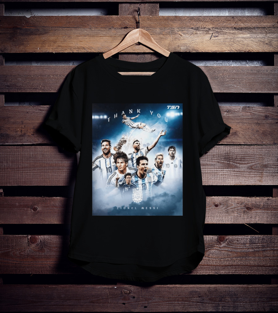Thank You Lionel Messi TSN Argentina Soccer Legend With Trophy And Team Moments T-Shirt