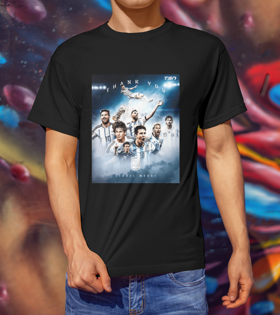 Thank You Lionel Messi TSN Argentina Soccer Legend With Trophy And Team Moments T-Shirt