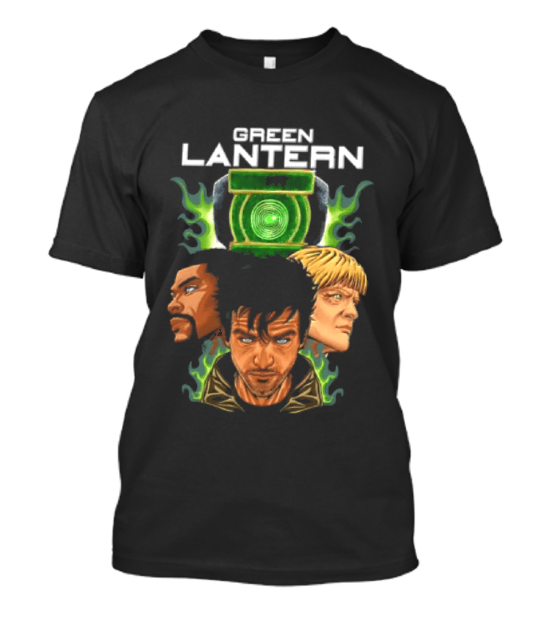 Green Lantern Glowing Eyes With Symbol Featuring Three Characters T-Shirt