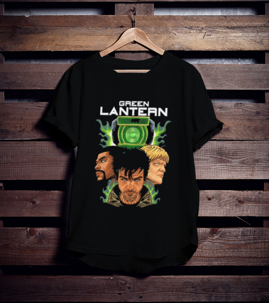Green Lantern Glowing Eyes With Symbol Featuring Three Characters T-Shirt
