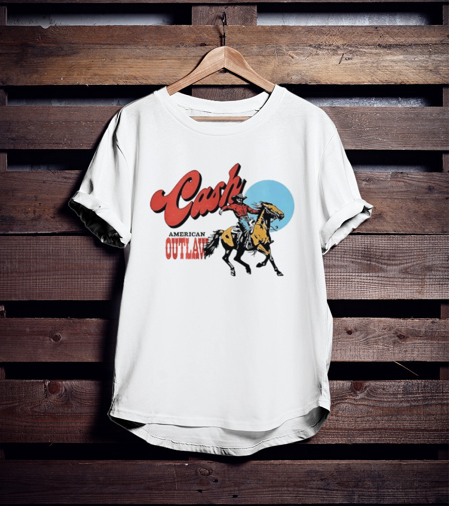 Cash American Outlaw Cowboy Riding Horse T-Shirt