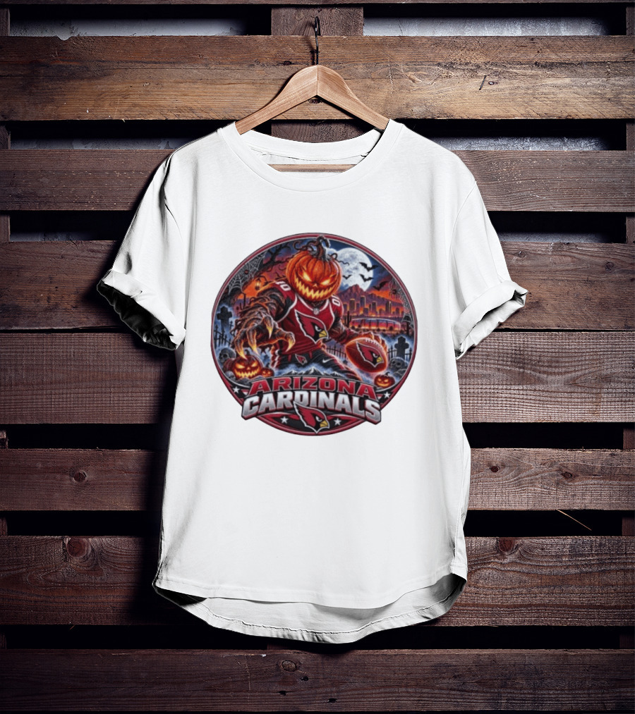 Arizona Cardinals Halloween Jack O' Lantern Football Spooky City Skyline T-Shirt