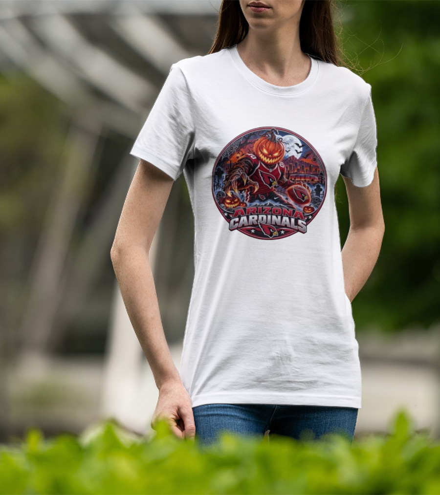 Arizona Cardinals Halloween Jack O' Lantern Football Spooky City Skyline T-Shirt
