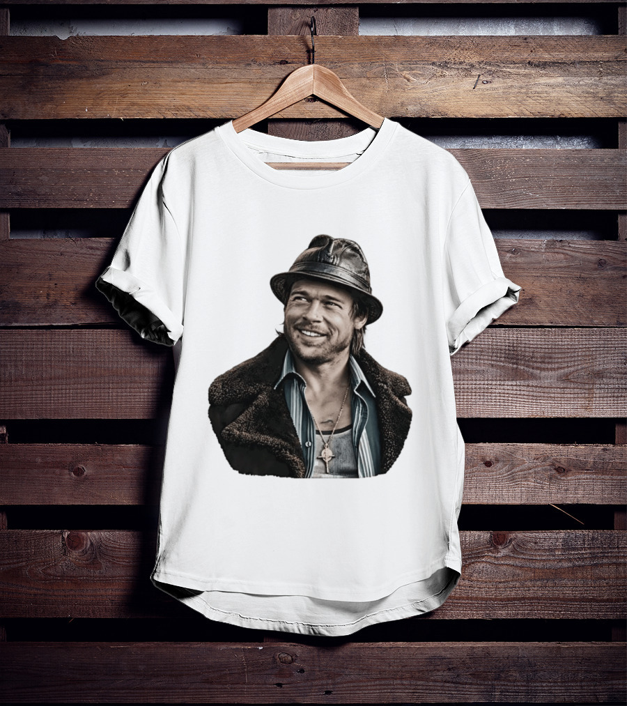 Brad Pitt Leather Jacket And Hat Style Killing Them Softly Jackie Cogan T-Shirt