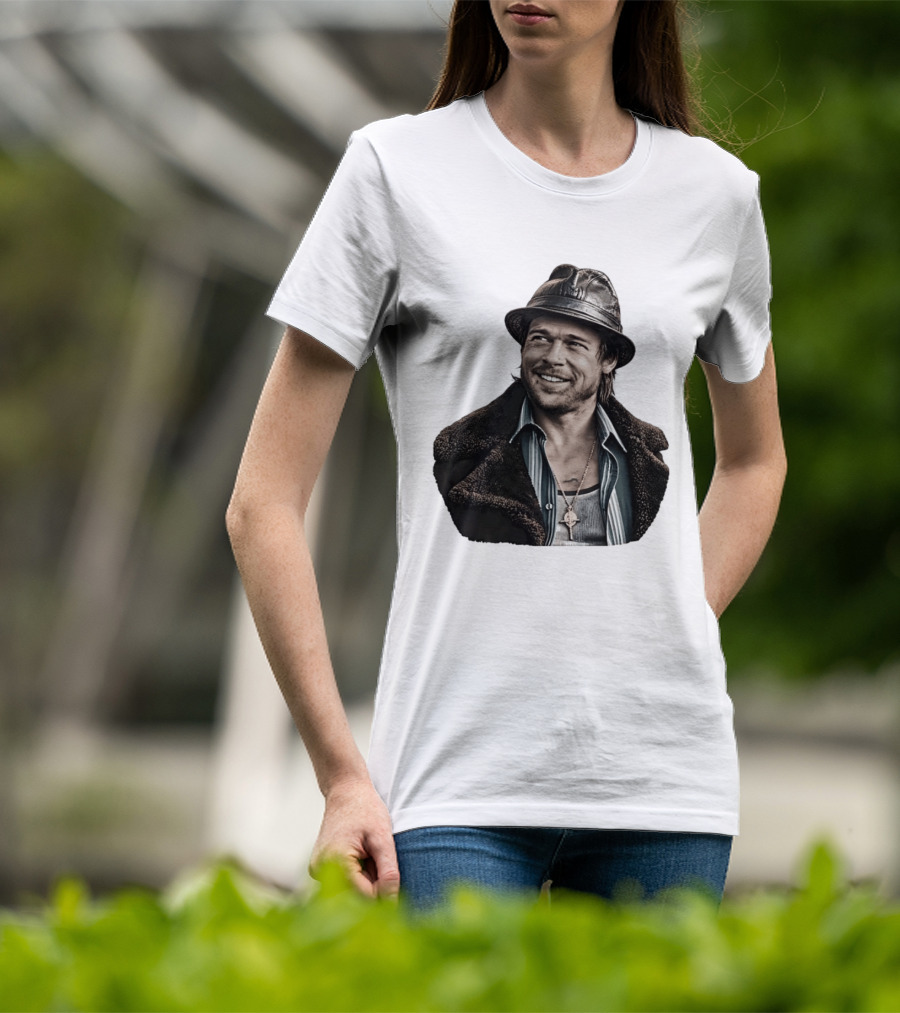 Brad Pitt Leather Jacket And Hat Style Killing Them Softly Jackie Cogan T-Shirt