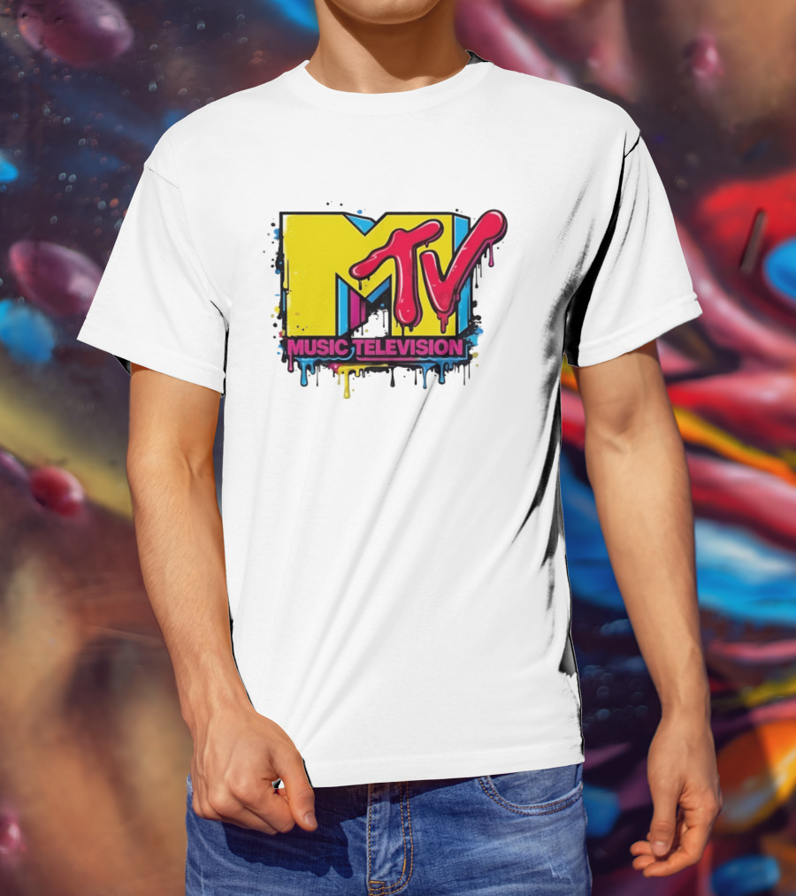 MTV Music Television 90s Nostalgia Bold Neon Drip T-Shirt