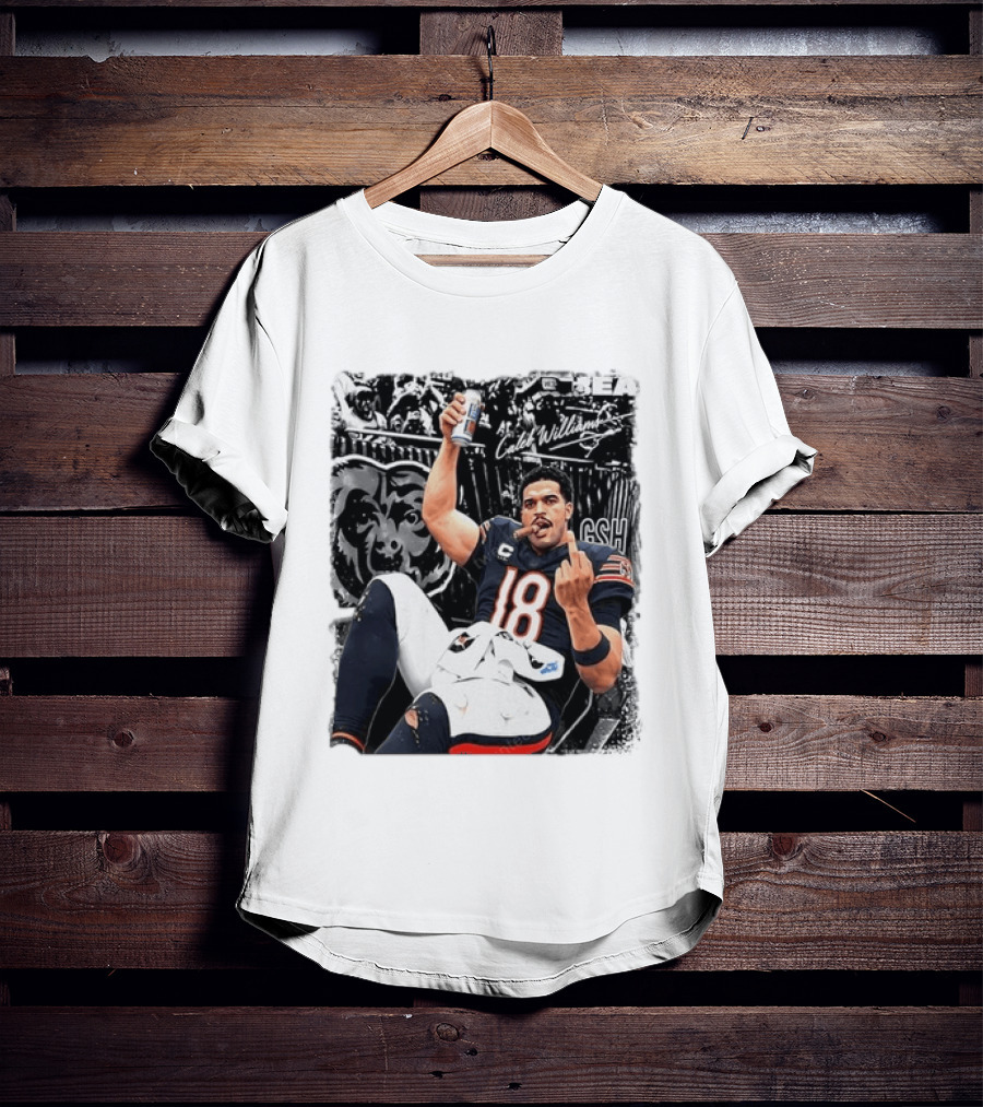Caleb Williams Chicago Bears Drinking Beer And Smoking Cigar Iconic Gesture T-Shirt