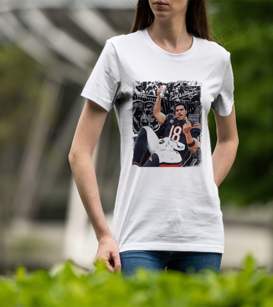 Caleb Williams Chicago Bears Drinking Beer And Smoking Cigar Iconic Gesture T-Shirt