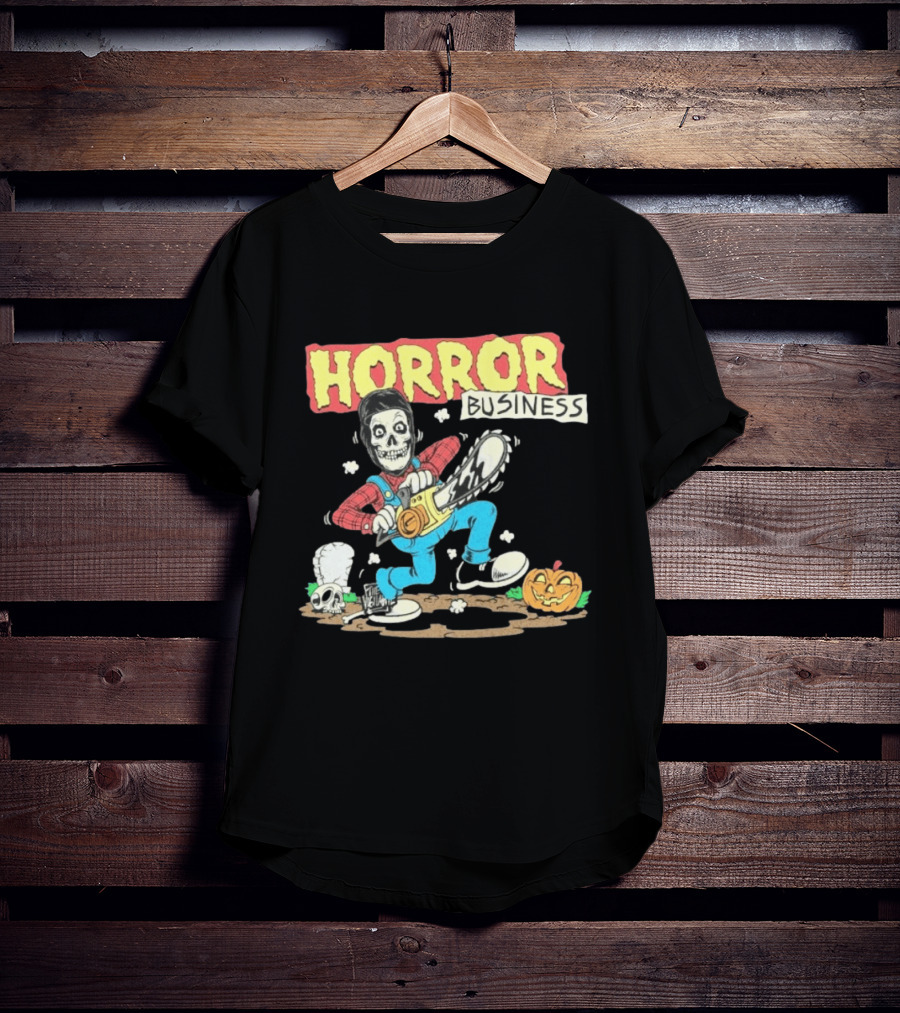 Misfits Horror Business Skeleton With Chainsaw And Pumpkin T-Shirt