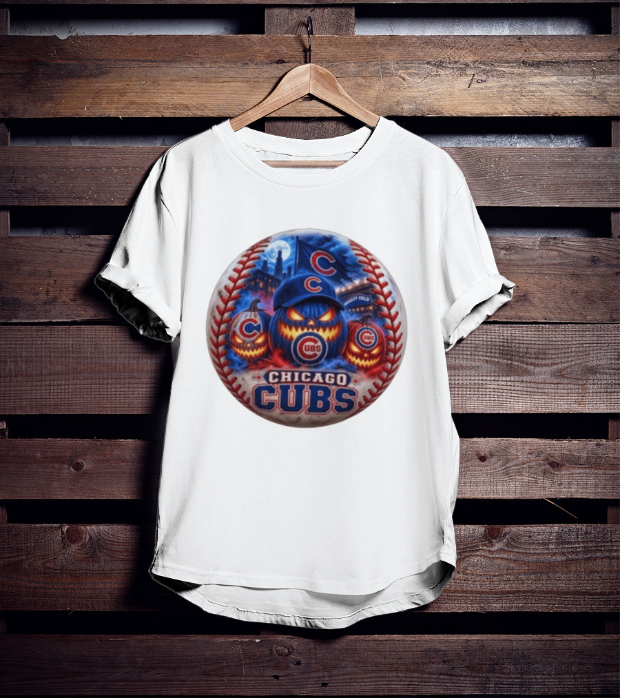 Chicago Cubs Wrigley Field Halloween Jack O' Lantern Baseball T-Shirt