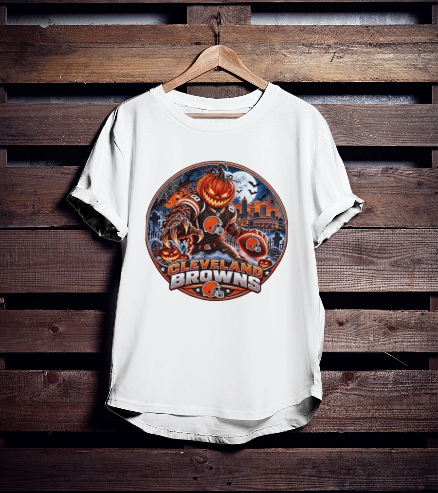 Halloween Jack O' Lantern Cleveland Browns Football Player Spooky Night T-Shirt