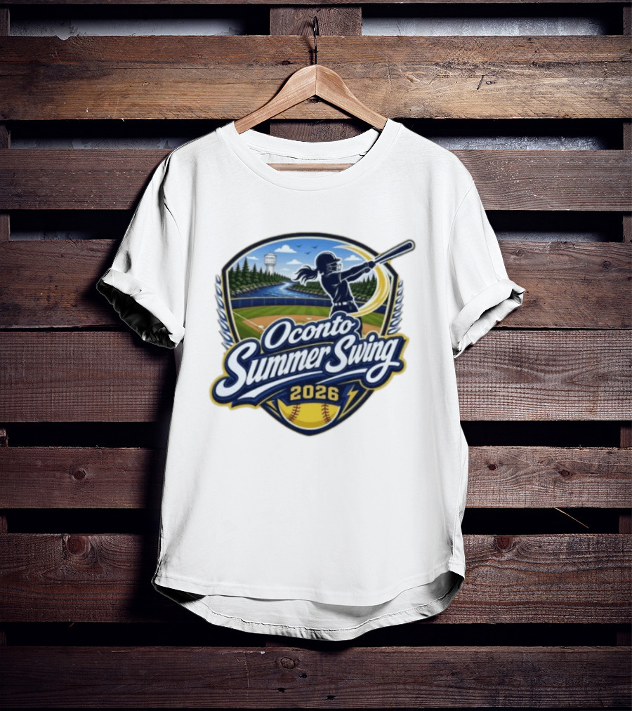 Oconto Summer Swing 2026 Baseball Event With Batter And Scenic Field T-Shirt