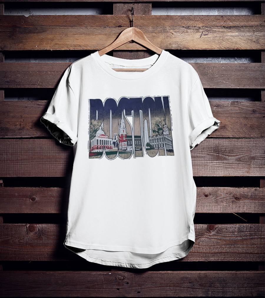 Boston City Skyline Landmark Historic Buildings Distressed T-Shirt