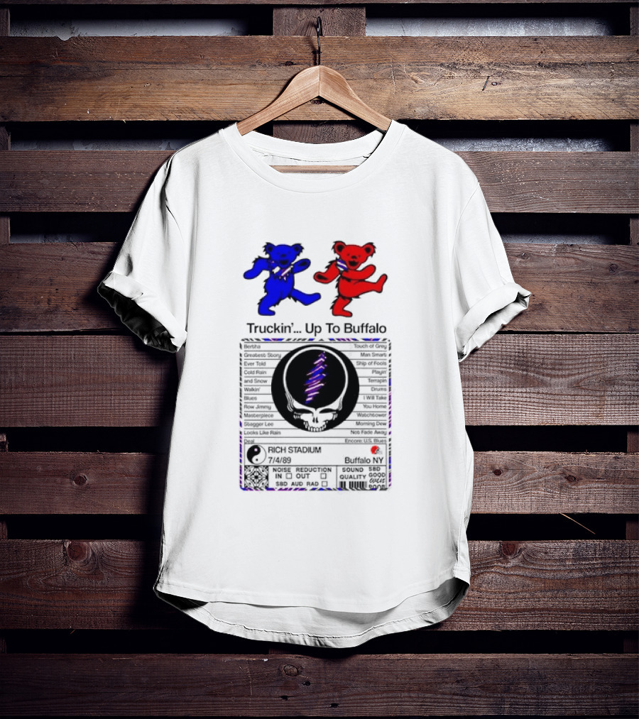 Grateful Dead Dancing Bears Truckin Up To Buffalo Nutrition Label T-Shirt