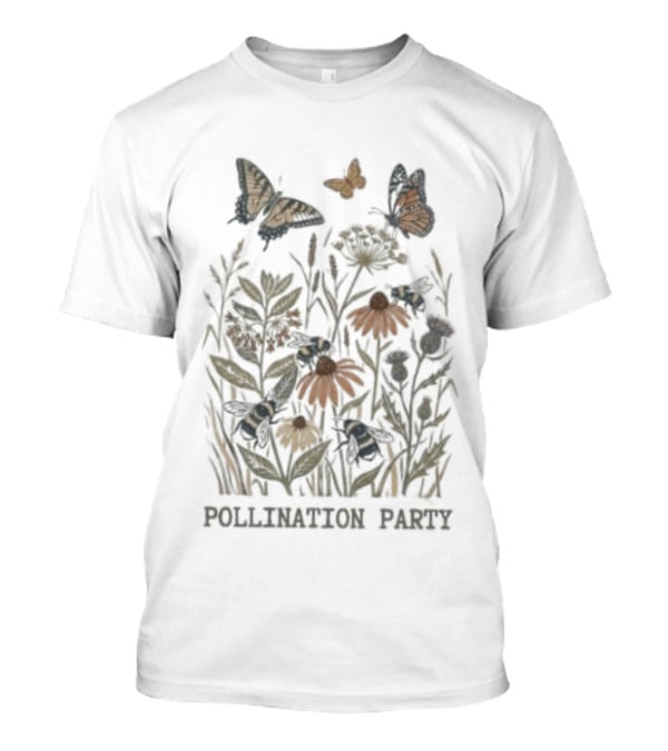 Pollination Party Butterflies And Bees In Nature Garden T-Shirt