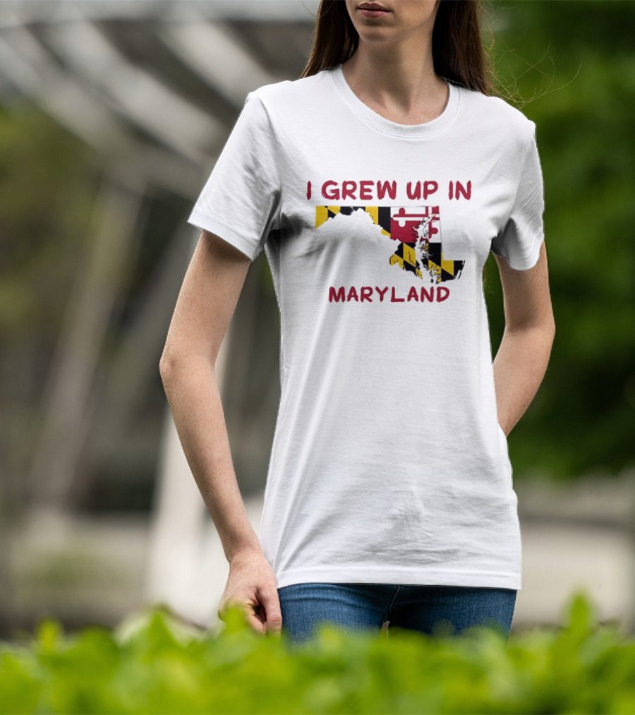 I Grew Up In Maryland State Map Flag T-Shirt