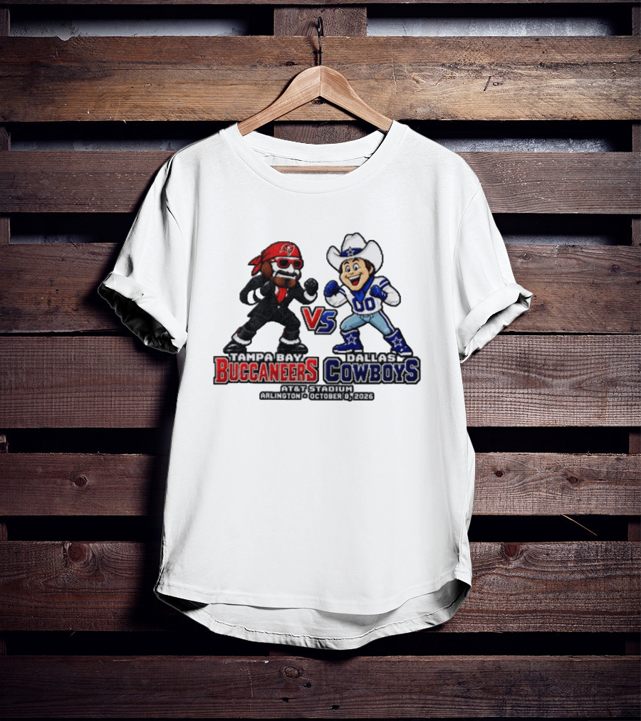 Tampa Bay Buccaneers Vs Dallas Cowboys 2026 Mascots Pixel AT&T Stadium Arlington October 8 T-Shirt