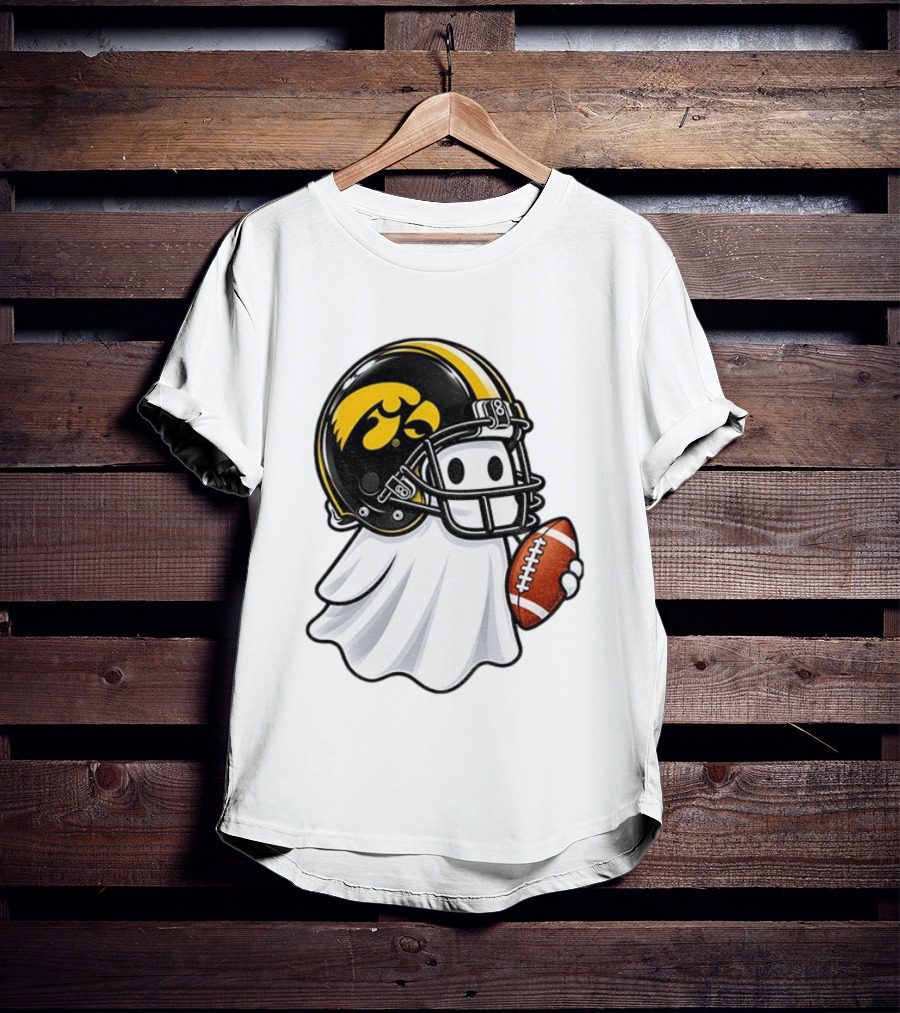 Iowa Hawkeyes Football Ghost Halloween Holding Football T-Shirt