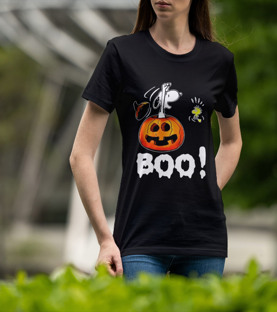 Snoopy Pumpkin Costume Woodstock Halloween BOO Peanuts T-Shirt