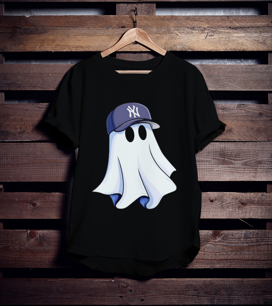 New York Yankees MLB Ghost Baseball Cap Halloween T-Shirt