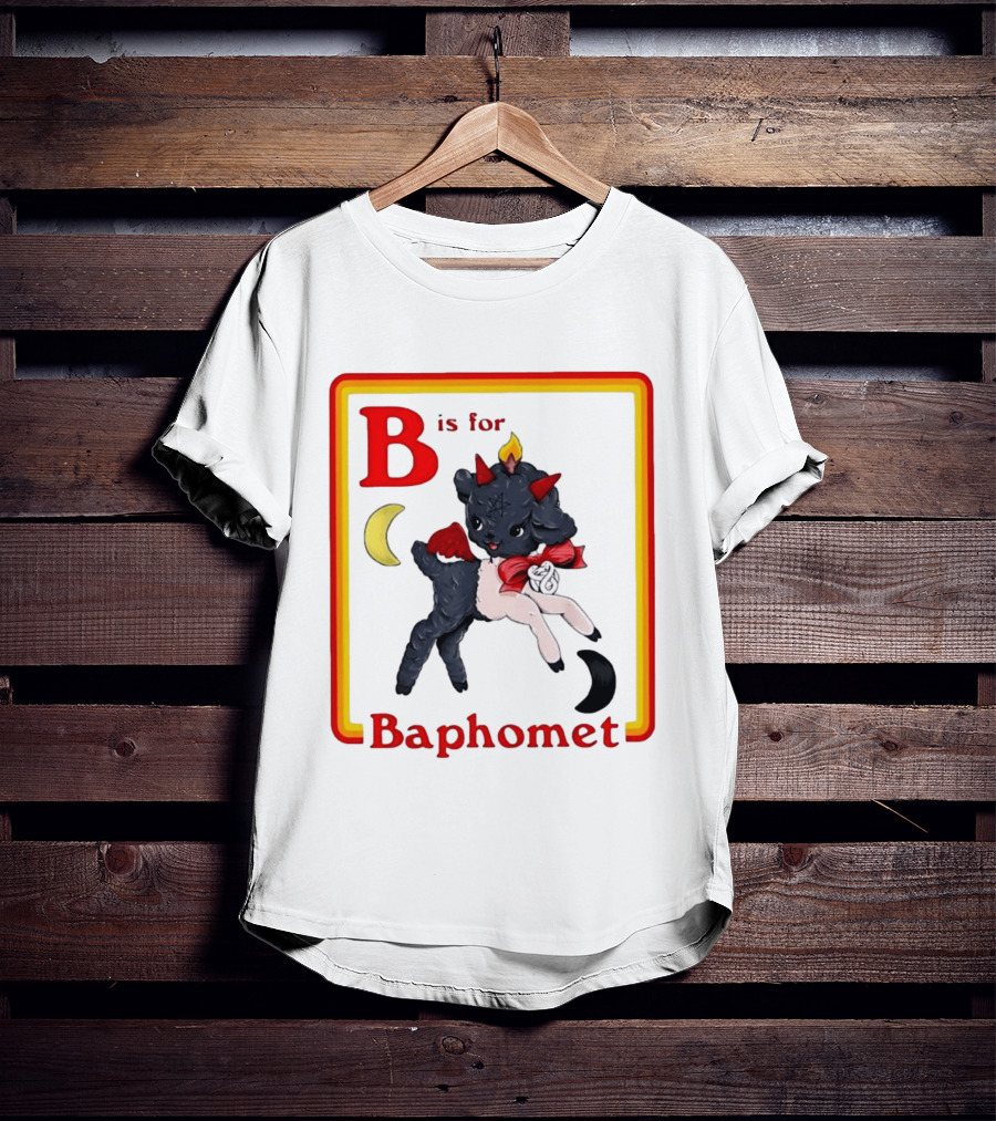 B Is For Baphomet Cartoon Baby Goat Pentacle Moon Horns Flame T-Shirt