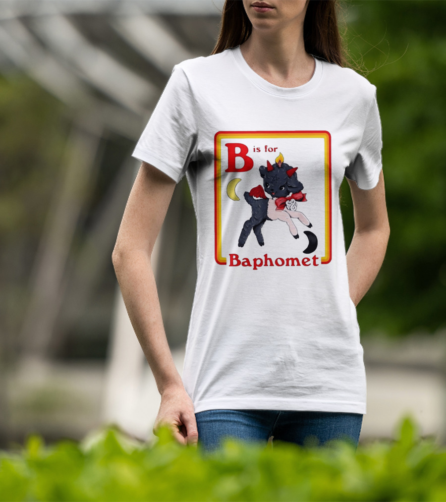 B Is For Baphomet Cartoon Baby Goat Pentacle Moon Horns Flame T-Shirt