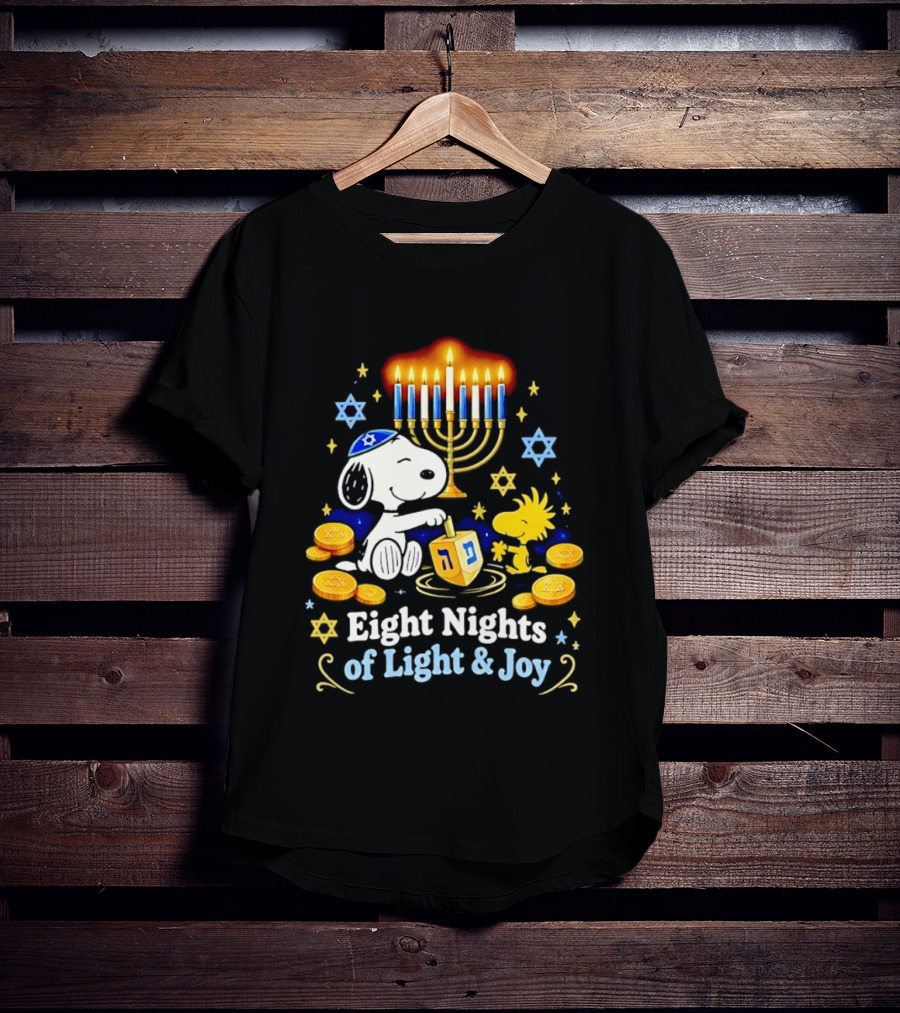 Snoopy Woodstock Hanukkah Menorah Eight Nights Of Light And Joy T-Shirt